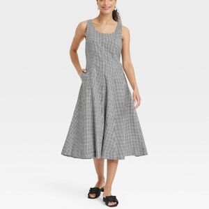 Women's Corset MIDI a-Line Dress - a New Day Black Gingham